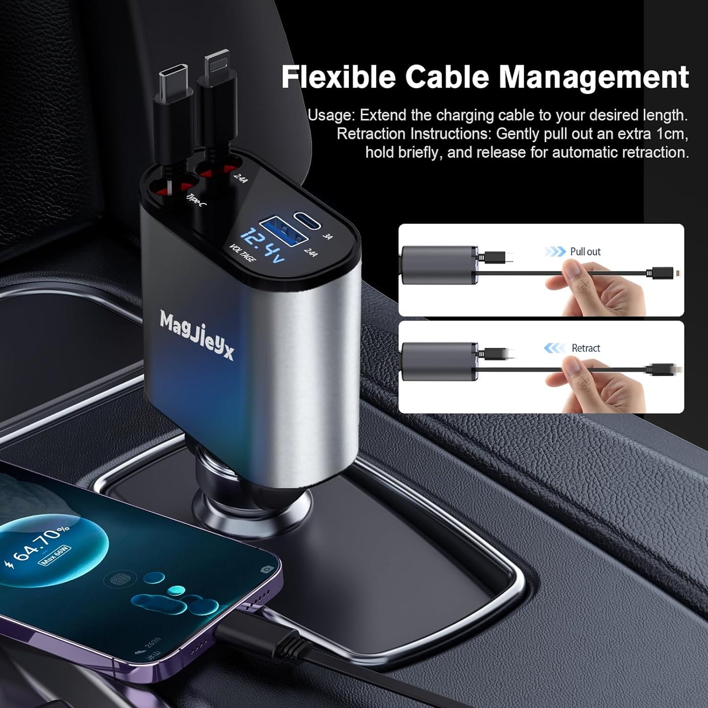 Premium 4-in-1 Retractable Car Charger