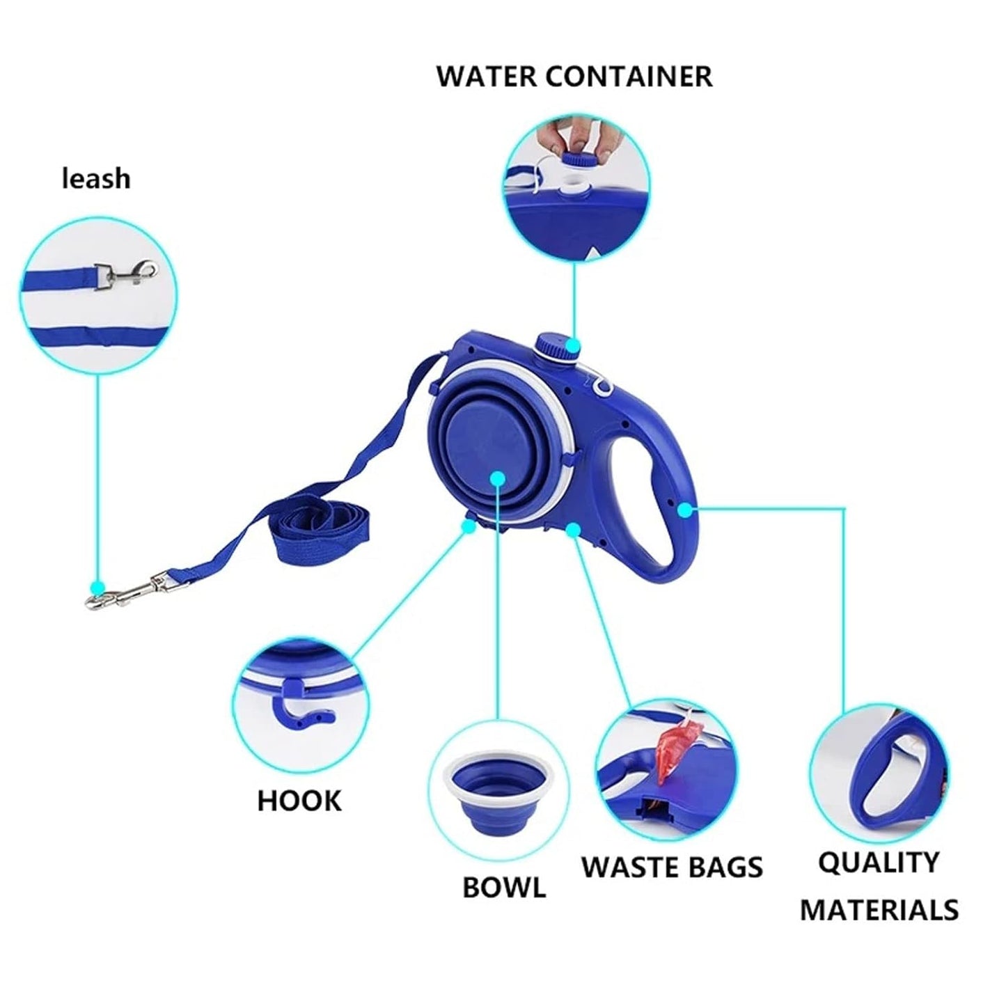 Multifunction Dog Leash With Bottle And Bucket