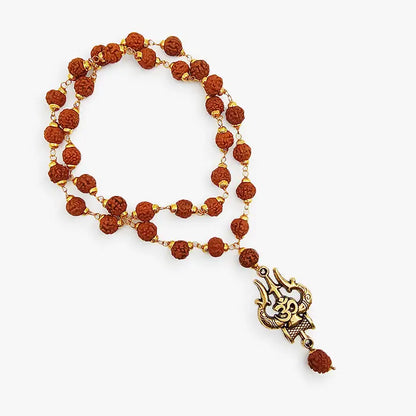 Om Trishul Damru Pendant With Rudraksha Mala