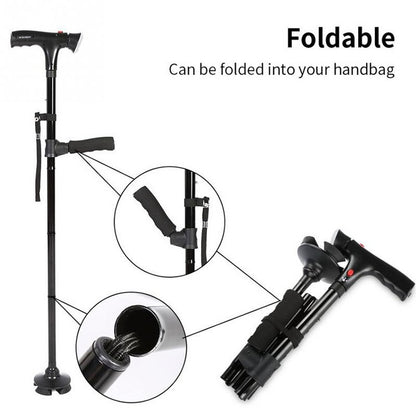 Foldable Walking Stick With LED Light & Non-Slip