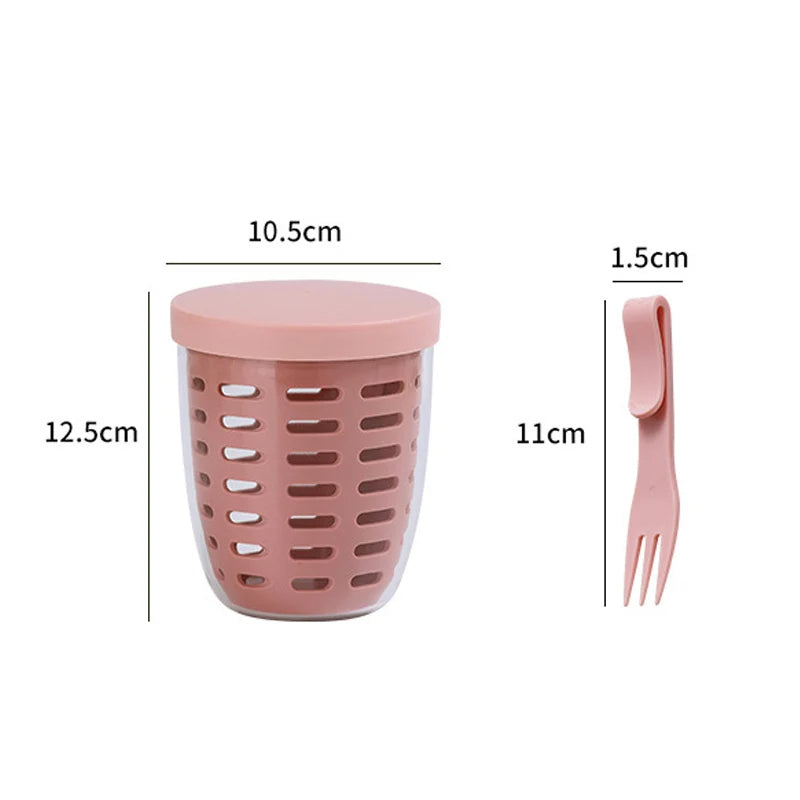 Salad Box Fruit Cup with Fork Double-Layer Quick-Draining Leak-Proof  Storage Containers