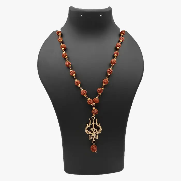 Om Trishul Damru Pendant With Rudraksha Mala