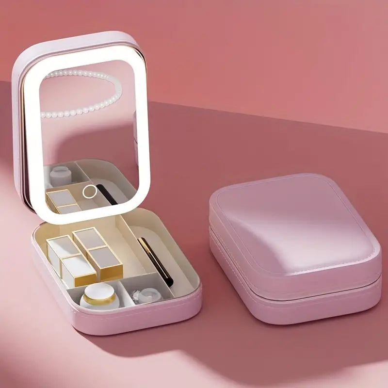 Portable Cosmetic Organizer With LED Mirror