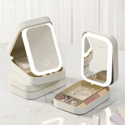 Portable Cosmetic Organizer With LED Mirror