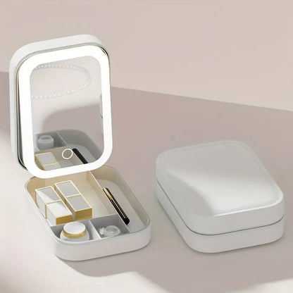 Portable Cosmetic Organizer With LED Mirror