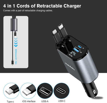 Premium 4-in-1 Retractable Car Charger