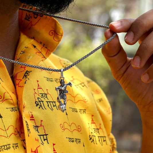 Hanumanji With Gada Silver Pendant Chain