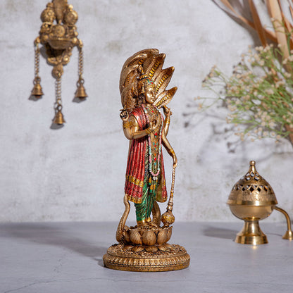 Lord Vishnu Standing Idol  Antique Finish - 12 Inch