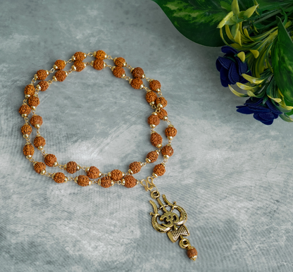 Om Trishul Damru Pendant With Rudraksha Mala