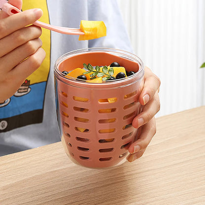 Salad Box Fruit Cup with Fork Double-Layer Quick-Draining Leak-Proof  Storage Containers