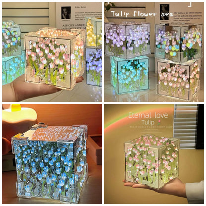 Night Lamp Square - Multicolor Flower