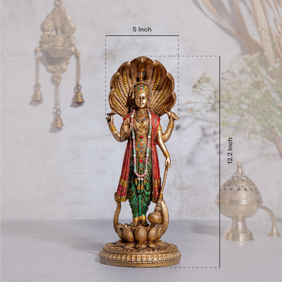 Lord Vishnu Standing Idol  Antique Finish - 12 Inch