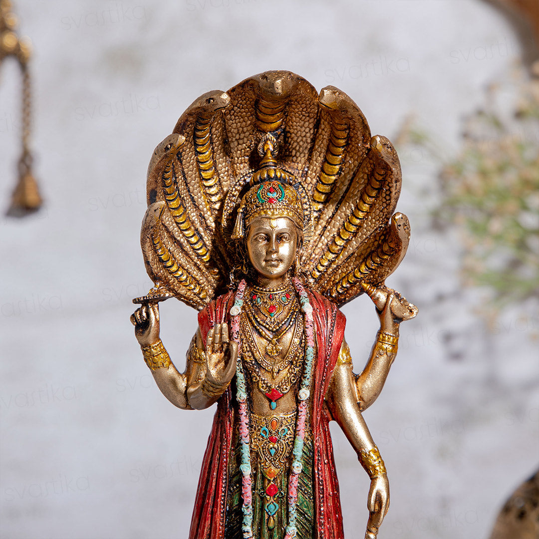 Lord Vishnu Standing Idol  Antique Finish - 12 Inch